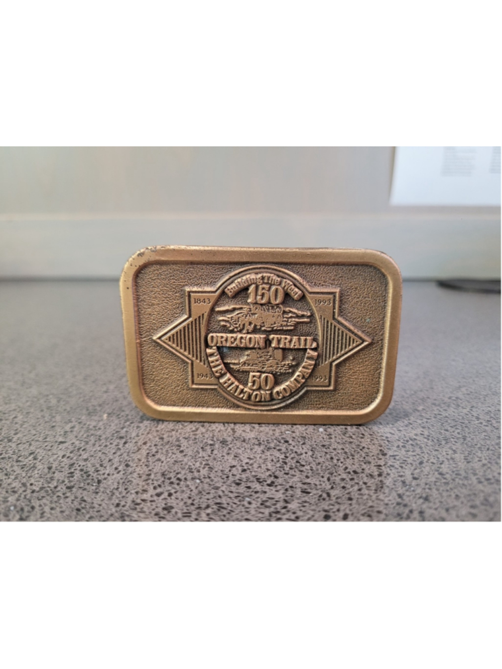 1993 Oregon Trail 150th Anniversary Belt Buckle Halton Co Limited American New